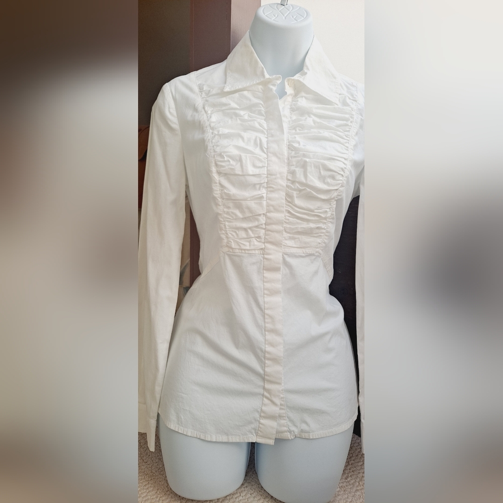 NWOT Brand New Moda International Victoria's Secret Tuxedo Top Ruffled Blouse - Picture 7 of 12